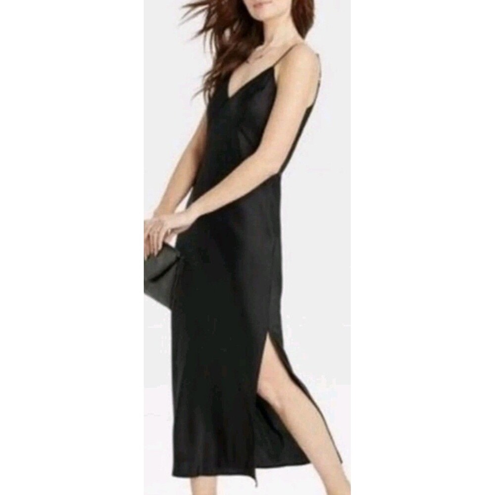 Women's Satin Slip Dress  XS Black Babydoll Dark Romantic French Girl Night Out